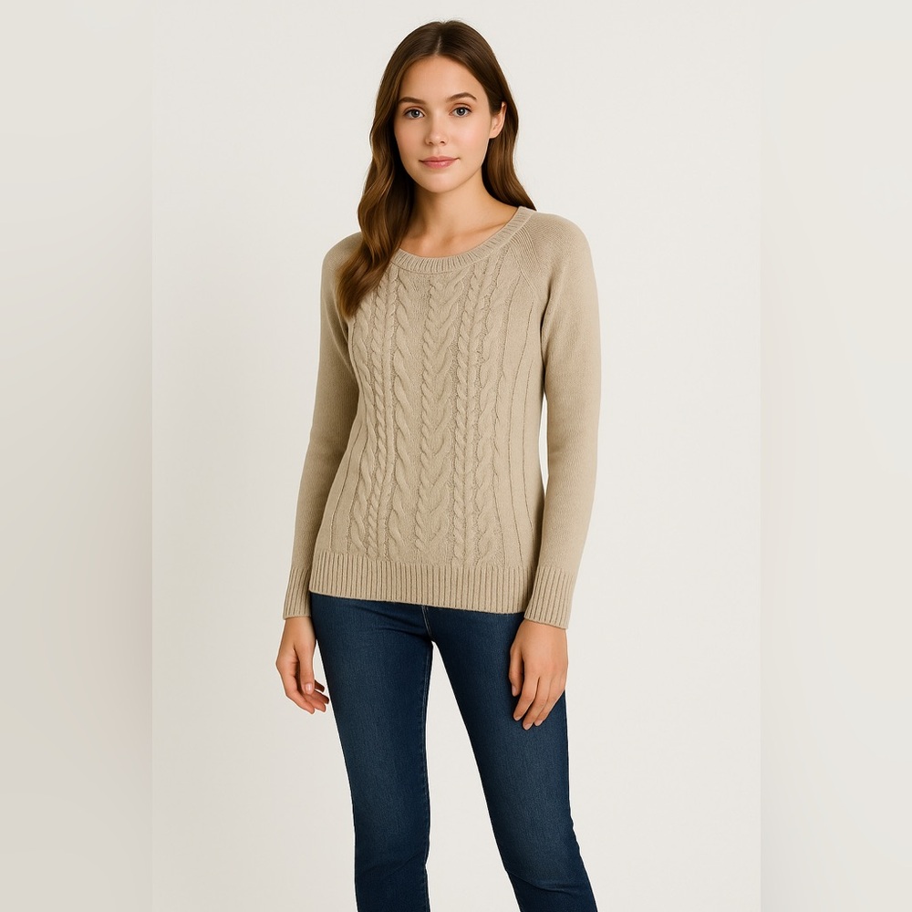 41 Hawthorn Tan Cable Knit Lightweight Sweater Sz Medium